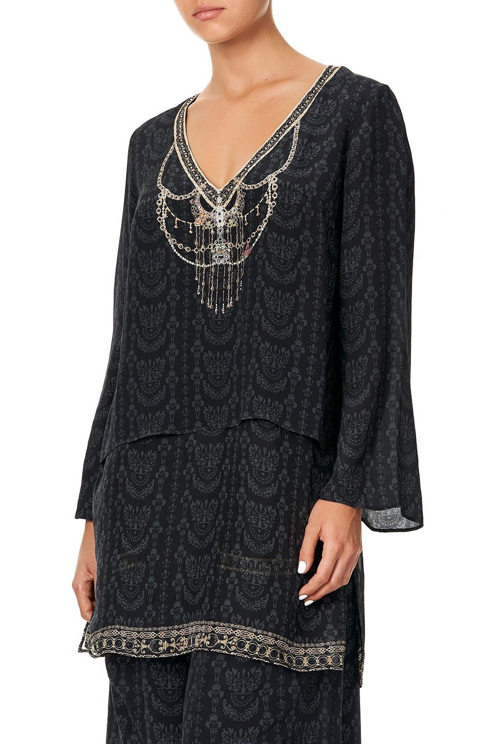 CAMILLA BLOUSE WITH SIDE SPLIT UNDERLAY PROVINCIAL PETAL