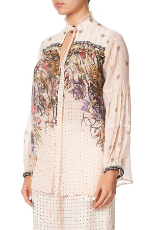 BLOUSE WITH YOKE AND NECK TIE KINDRED SKIES
