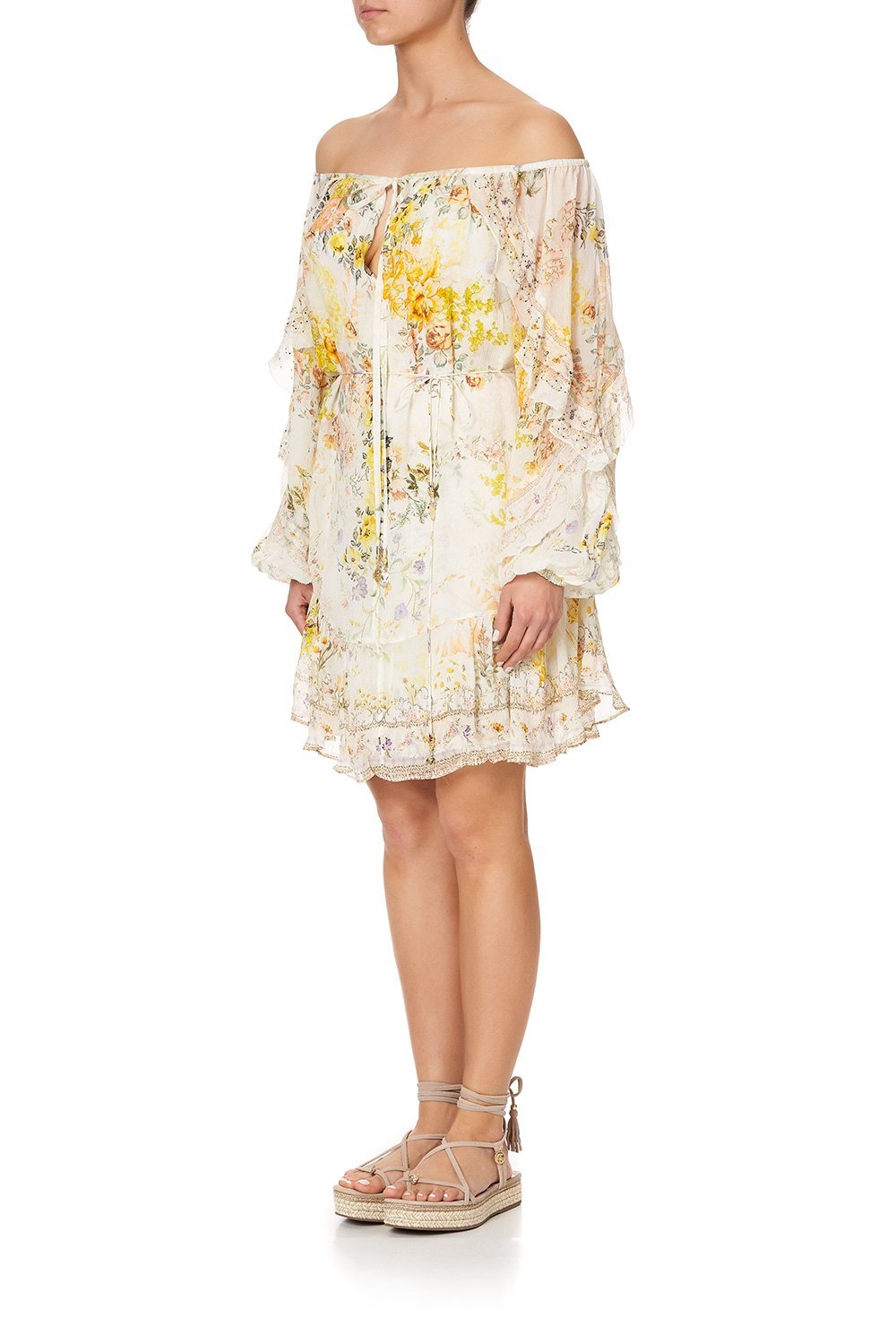 BLOUSON FRILL SLEEVE DRESS IN THE HILLS OF TUSCANY