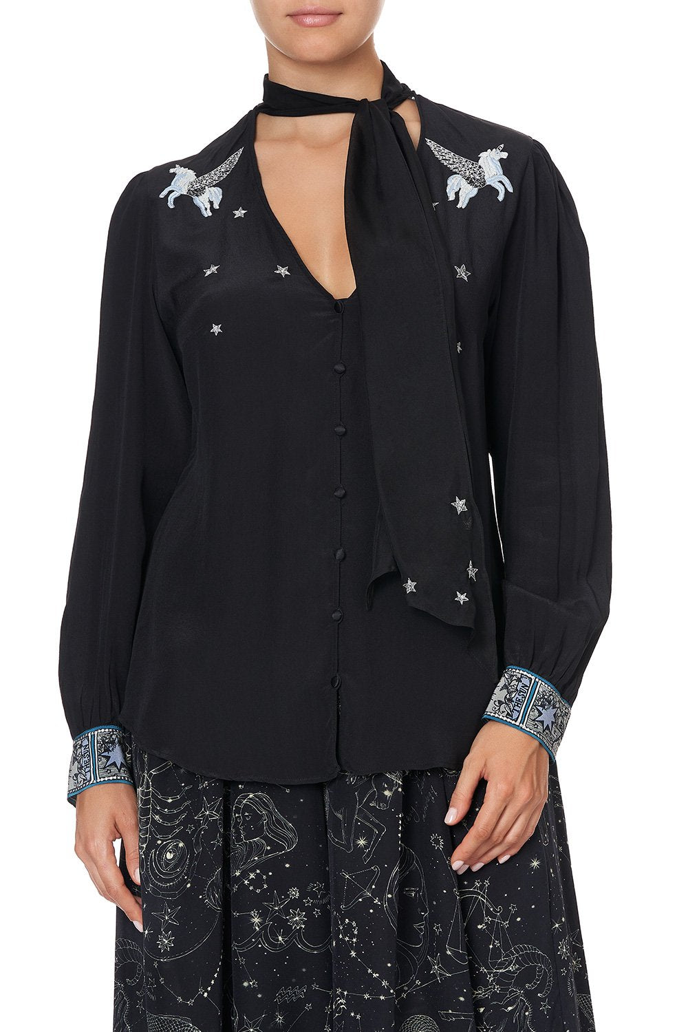 BUTTON DOWN BLOUSE WITH NECK TIE ASTRO DISCO