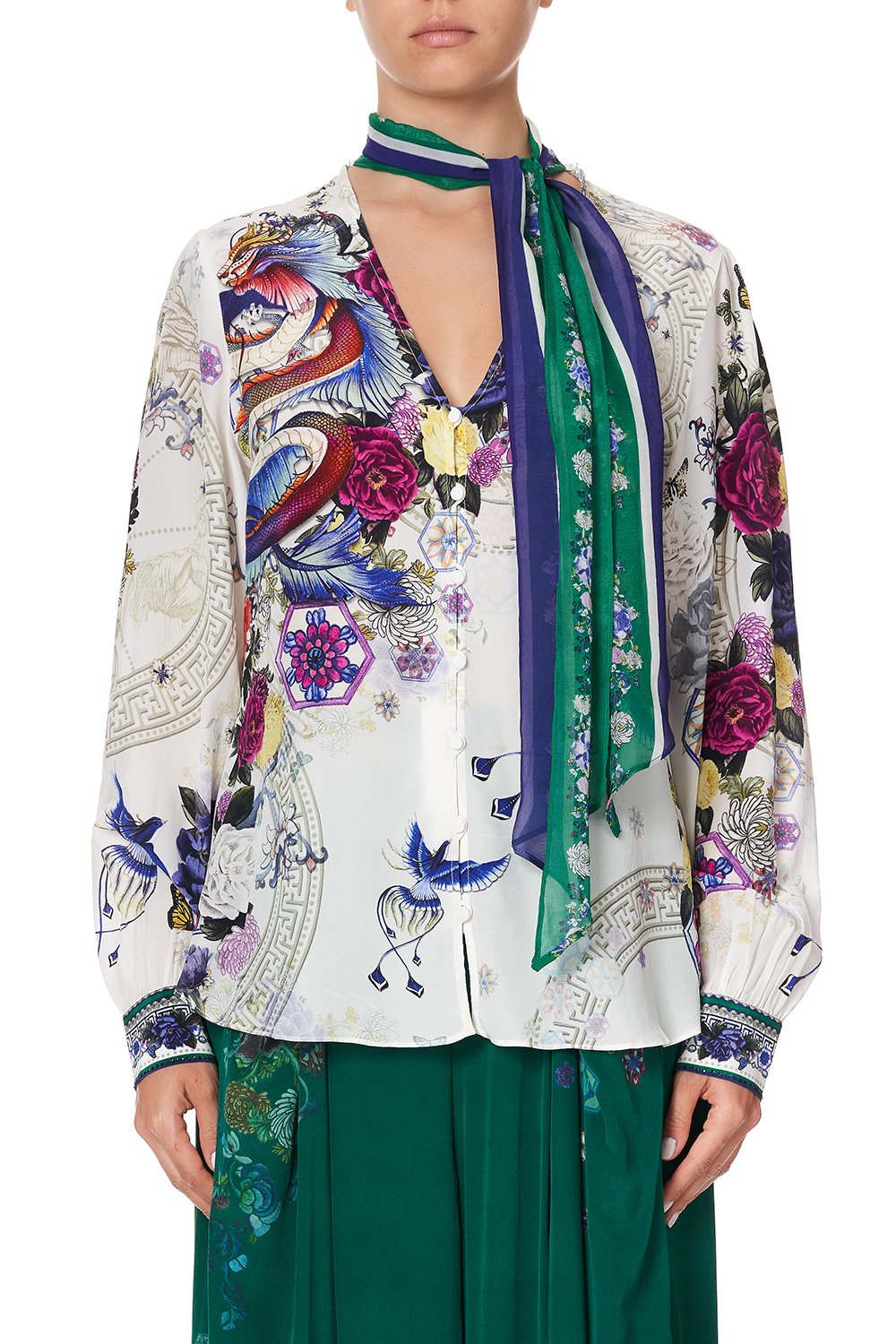 BUTTON DOWN BLOUSE WITH NECK TIE GENTLE MOON