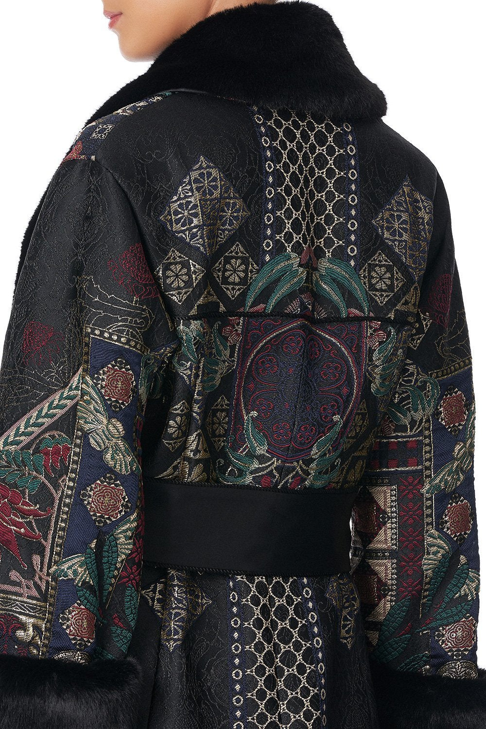 COAT WITH FEUX FUR CUFF AND COLLAR BOTANICAL CHRONICLES