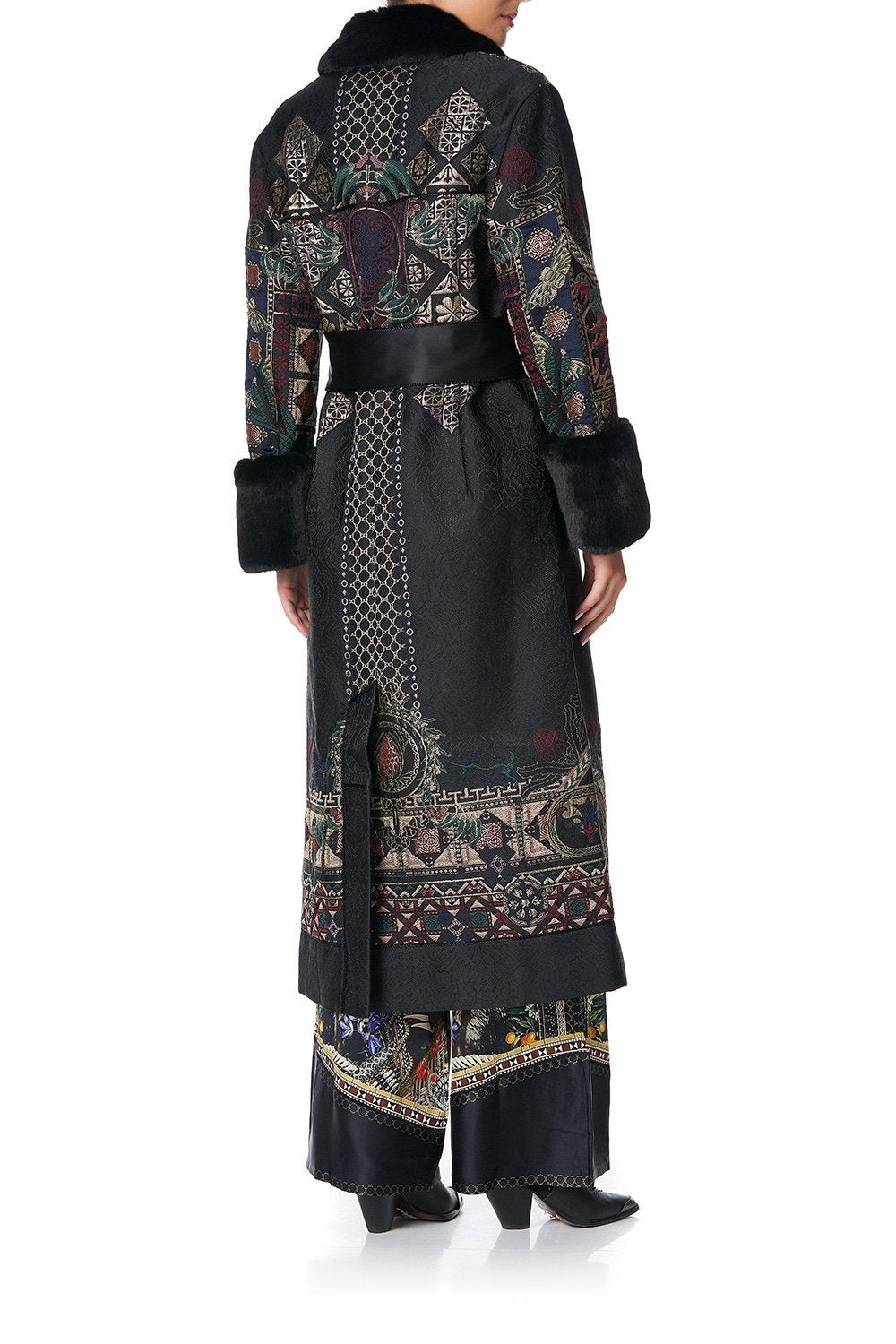 COAT WITH FEUX FUR CUFF AND COLLAR BOTANICAL CHRONICLES