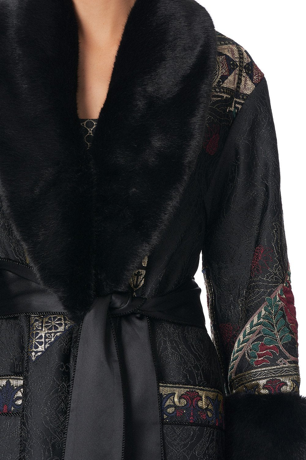 COAT WITH FEUX FUR CUFF AND COLLAR BOTANICAL CHRONICLES