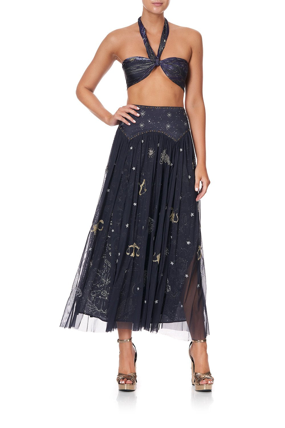 DOUBLE LAYER MAXI SKIRT WITH SHAPED YOKE ITS A SIGN