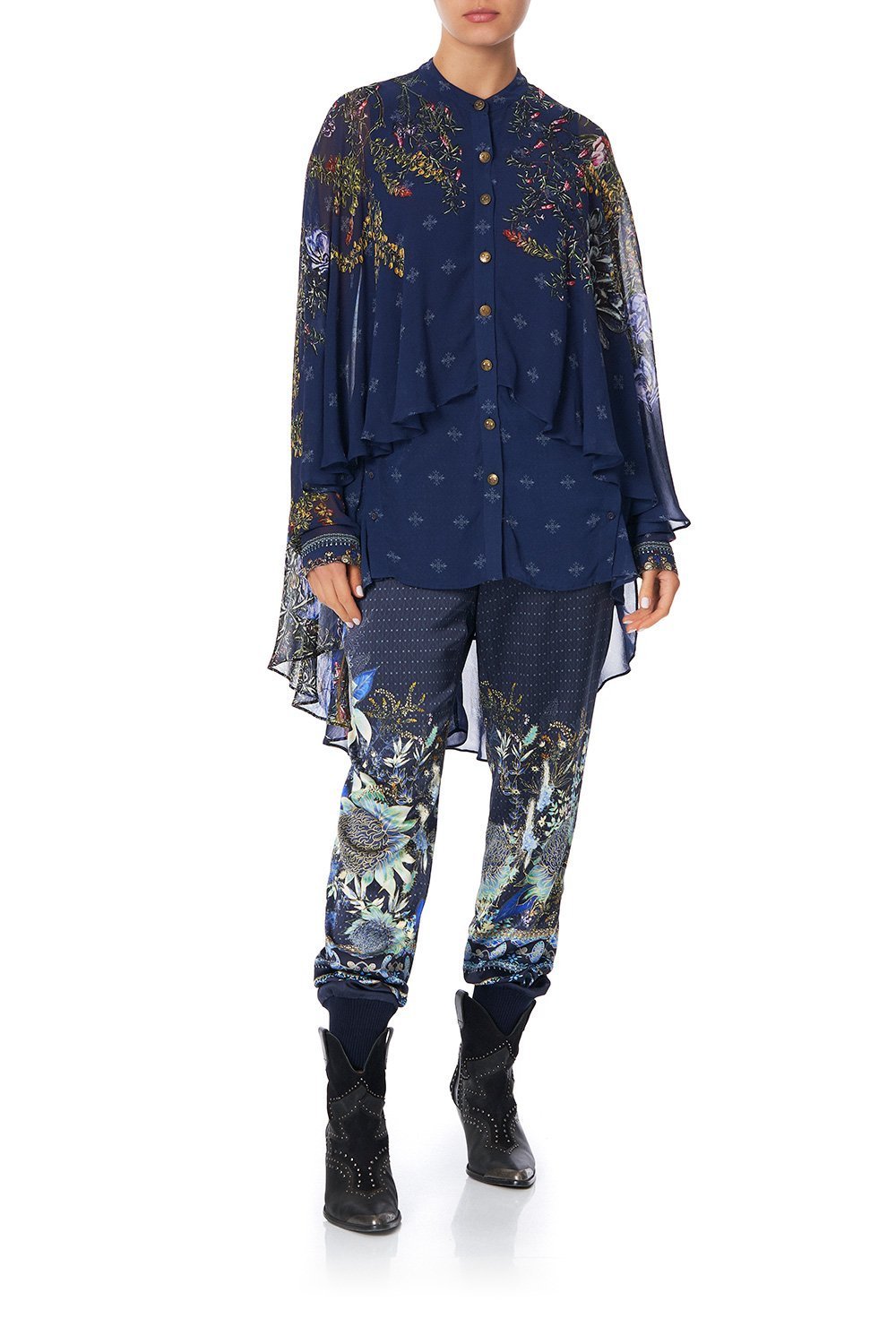 DRAPED BUTTON FRONT BLOUSE SOUTHERN TWILIGHT