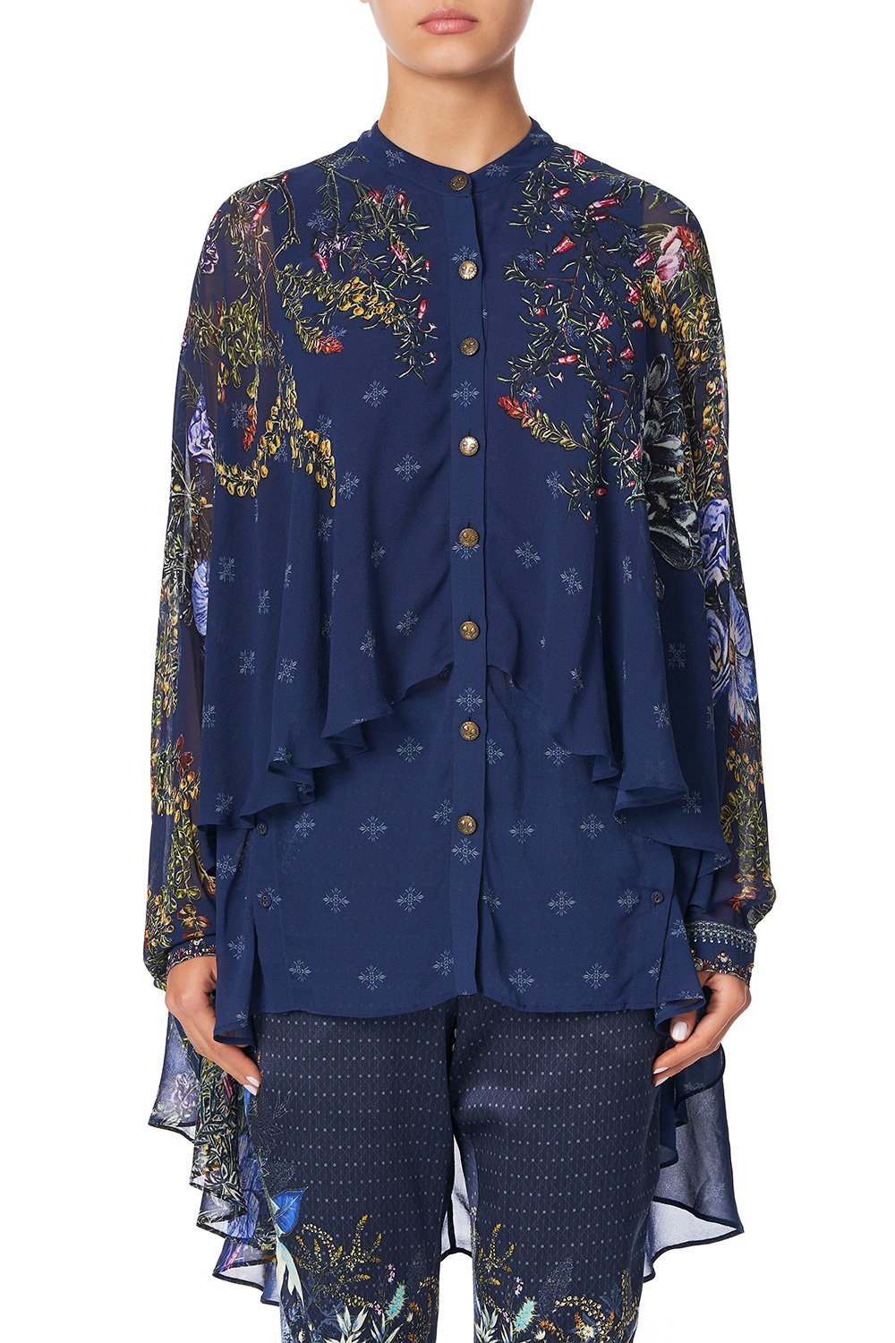 DRAPED BUTTON FRONT BLOUSE SOUTHERN TWILIGHT