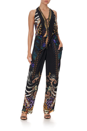 DRAPED FRONT BODICE JUMPSUIT WITH NECK TIE SHES GOT GRACE