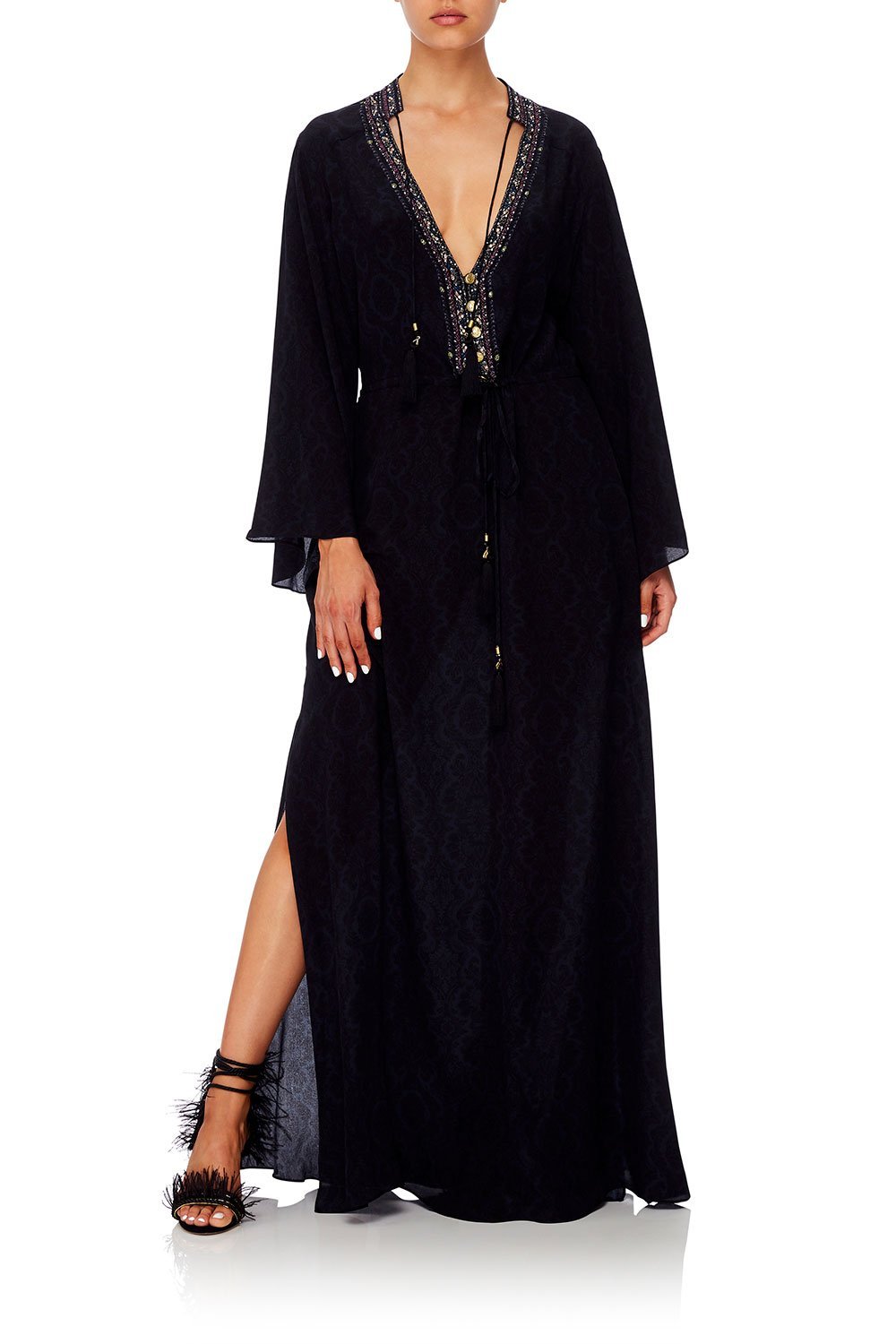 DRAWSTRING BUTTON UP DRESS MIDNIGHT MEETING