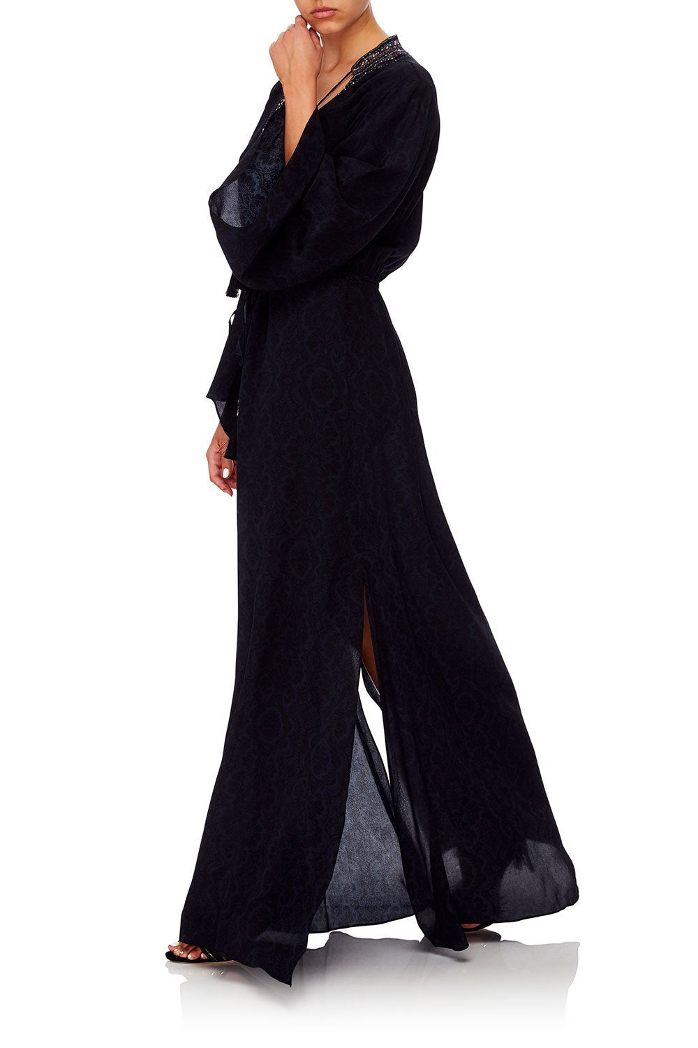 DRAWSTRING BUTTON UP DRESS MIDNIGHT MEETING