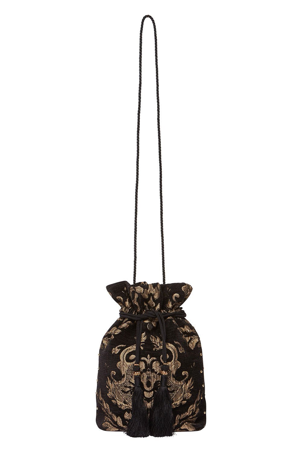 CAMILLA DRAWSTRING JACQUARD POUCH BLACK