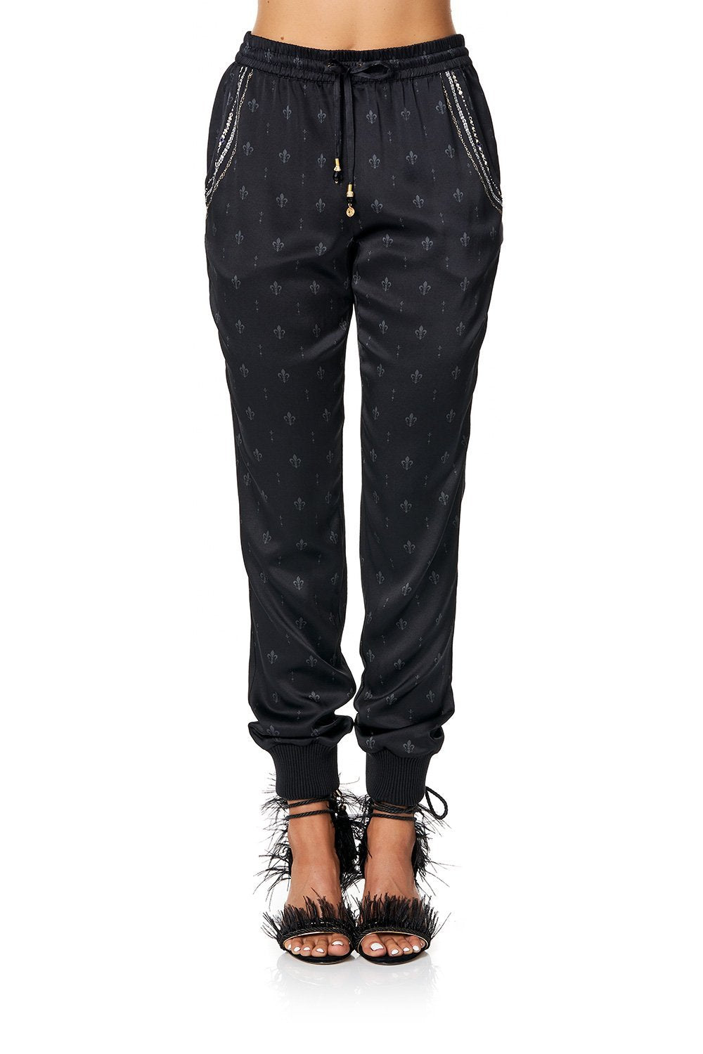 CAMILLA DRAWSTRING PANT WITH RIBBING BLACK