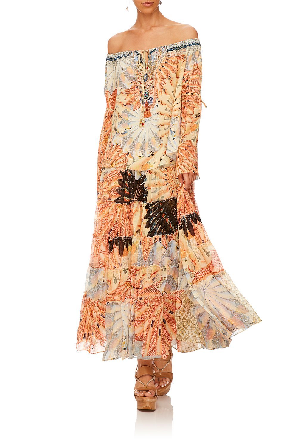 CAMILLA FOR THE FANS DROP SHOULDER TIE SLEEVE TOP