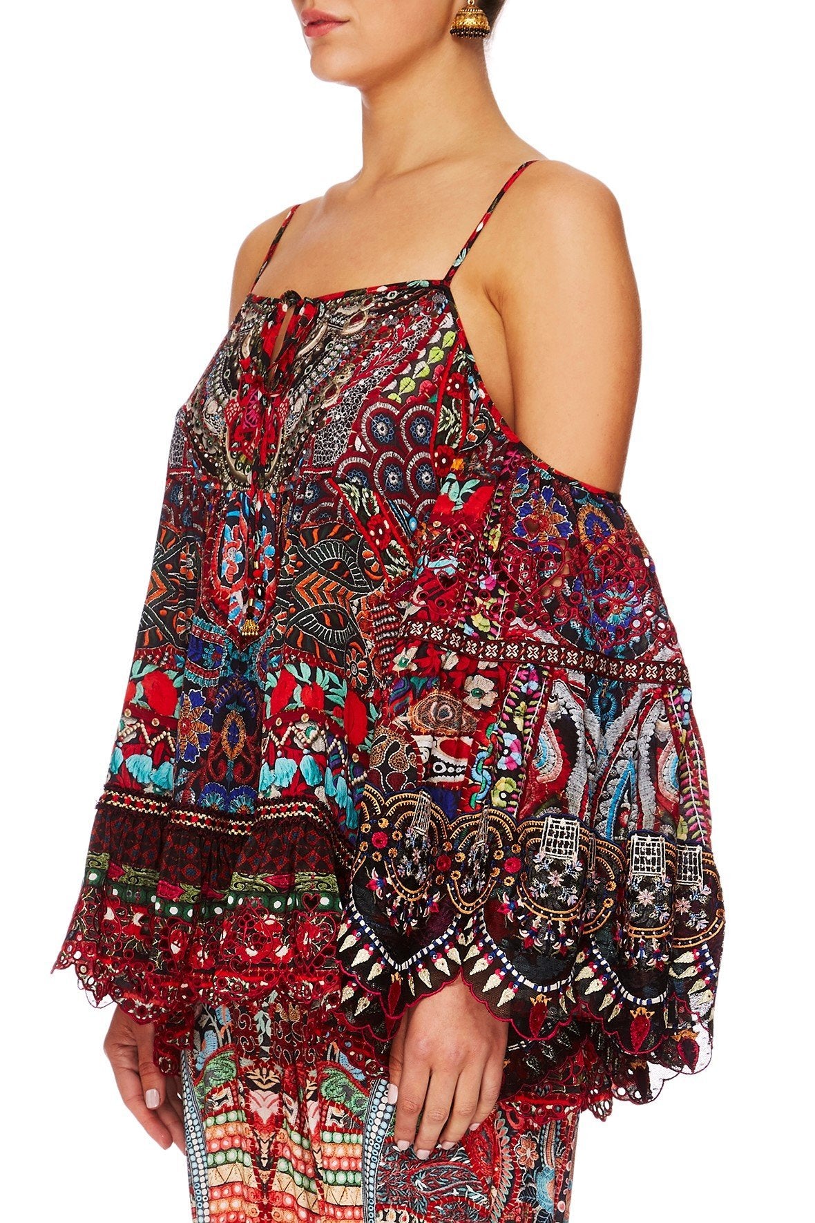 QUEEN ALIKA DROP SHOULDER TOP W INSERTS