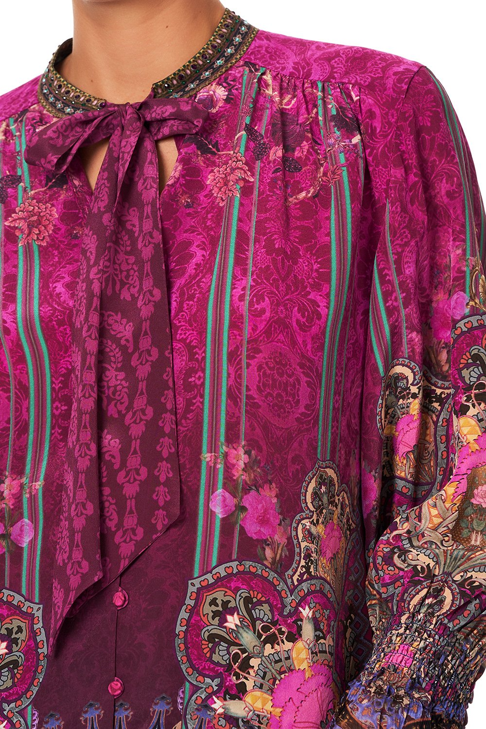 CAMILLA ELASTIC SLEEVE TIE FRONT BLOUSE DAUGHTER'S DESTINY