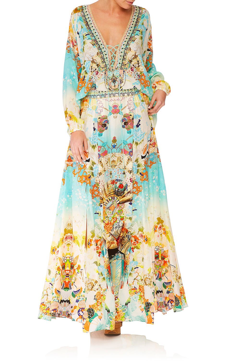 CAMILLA RETROS RAINBOW ELASTIC WAIST SKIRT W SPLITS