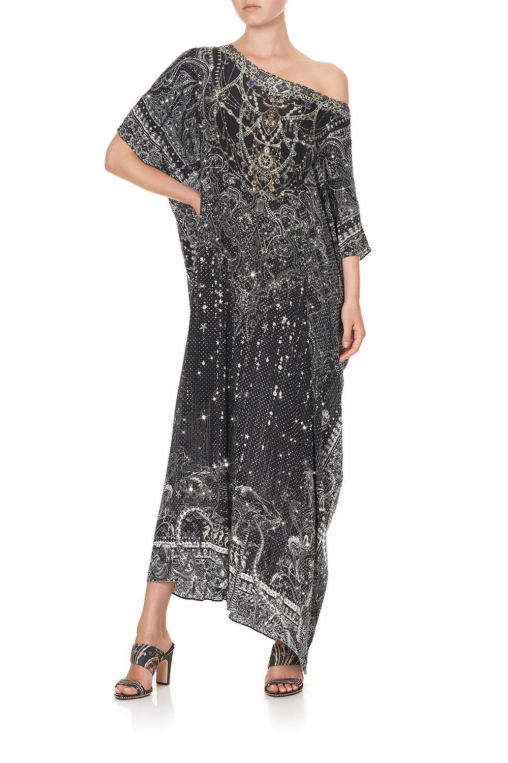 EMBELLISHED ROUND NECK KAFTAN MIDNIGHT PEARL