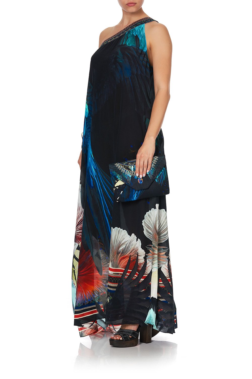 ONE SHOULDER KAFTAN WITH NECKBAND NIGHT FLIGHT