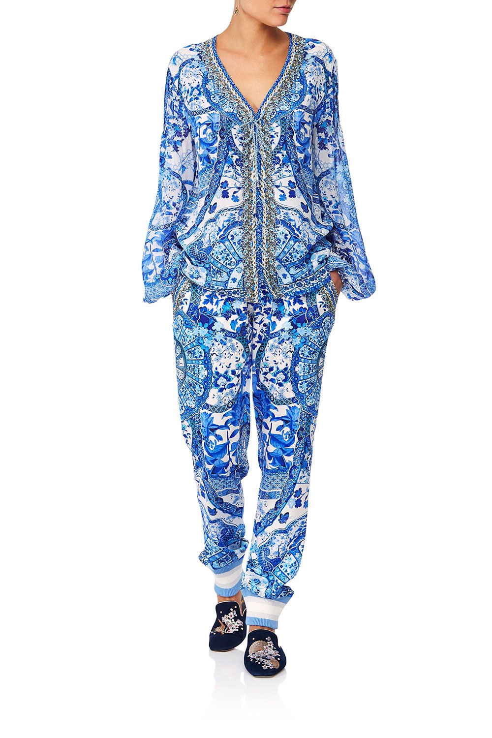 CAMILLA ETERNITYS EMPIRE PEASANT BLOUSE WFRONT LACING