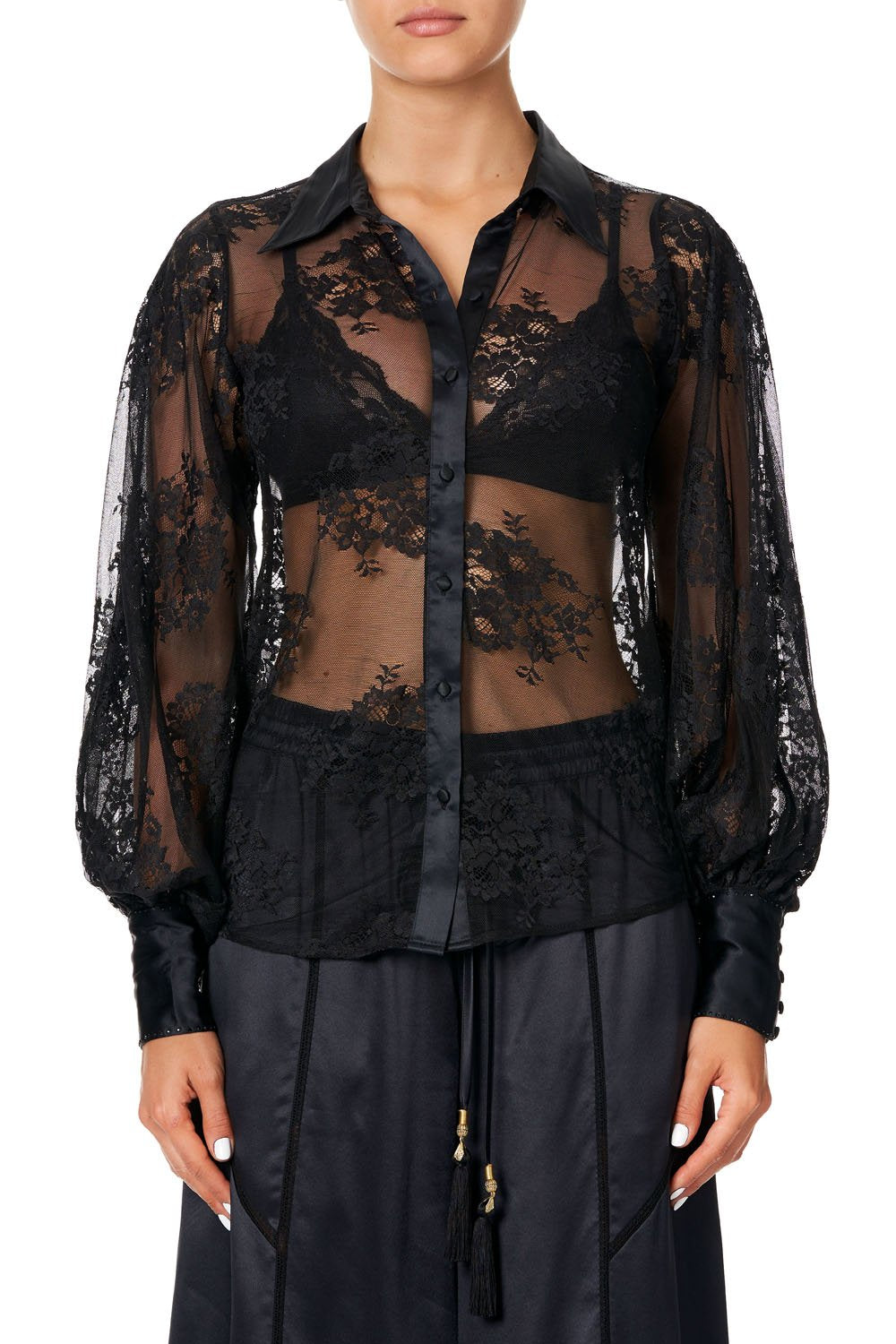 SPLIT SLEEVE BLOUSE NOIR BOUDOIR