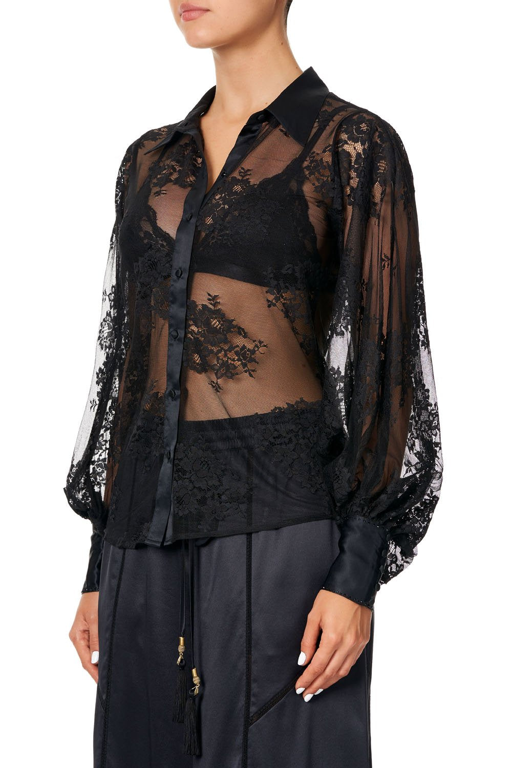SPLIT SLEEVE BLOUSE NOIR BOUDOIR