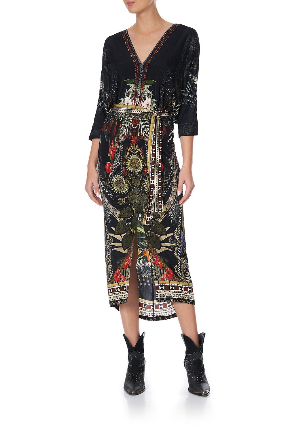 FITTED V NECK DRESS WITH TIE BOTANICAL CHRONICLES