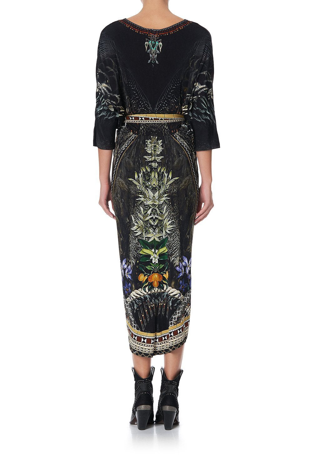 FITTED V NECK DRESS WITH TIE BOTANICAL CHRONICLES