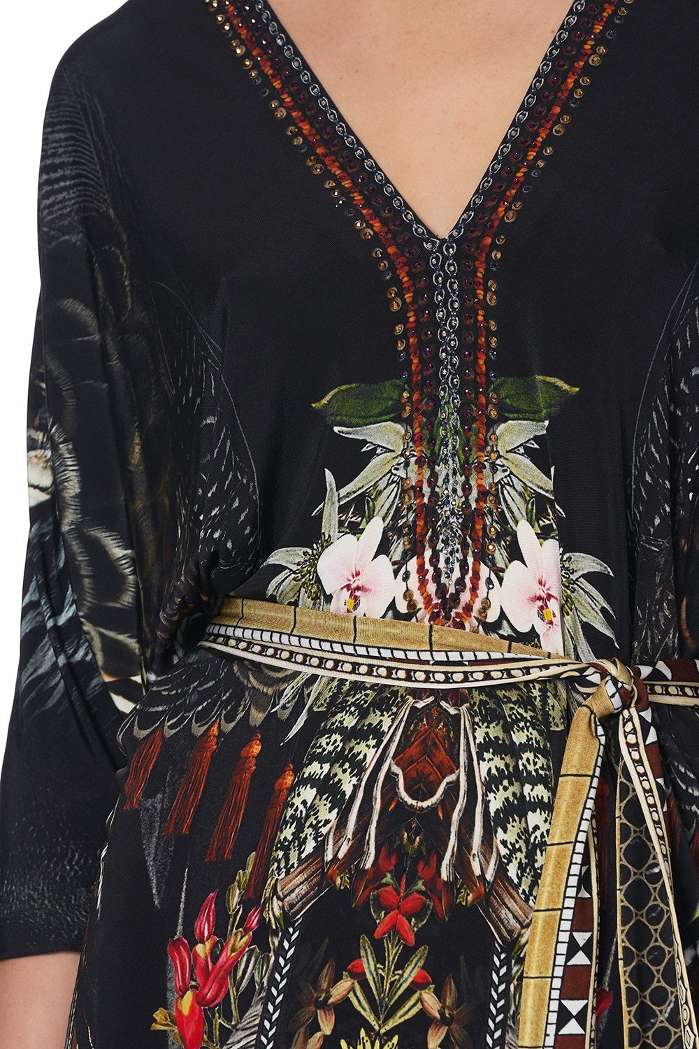 FITTED V NECK DRESS WITH TIE BOTANICAL CHRONICLES