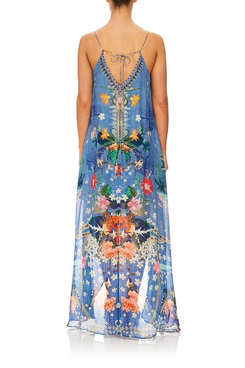 CAMILLA FARAWAY FLORALS FLARED MINI W/ SHEER OVERLAY