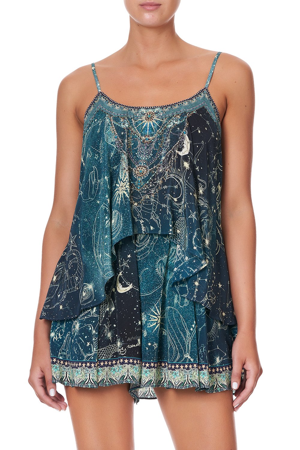 FLARED PLAYSUIT WITH OVERLAYER INTO THE MYSTIQUE