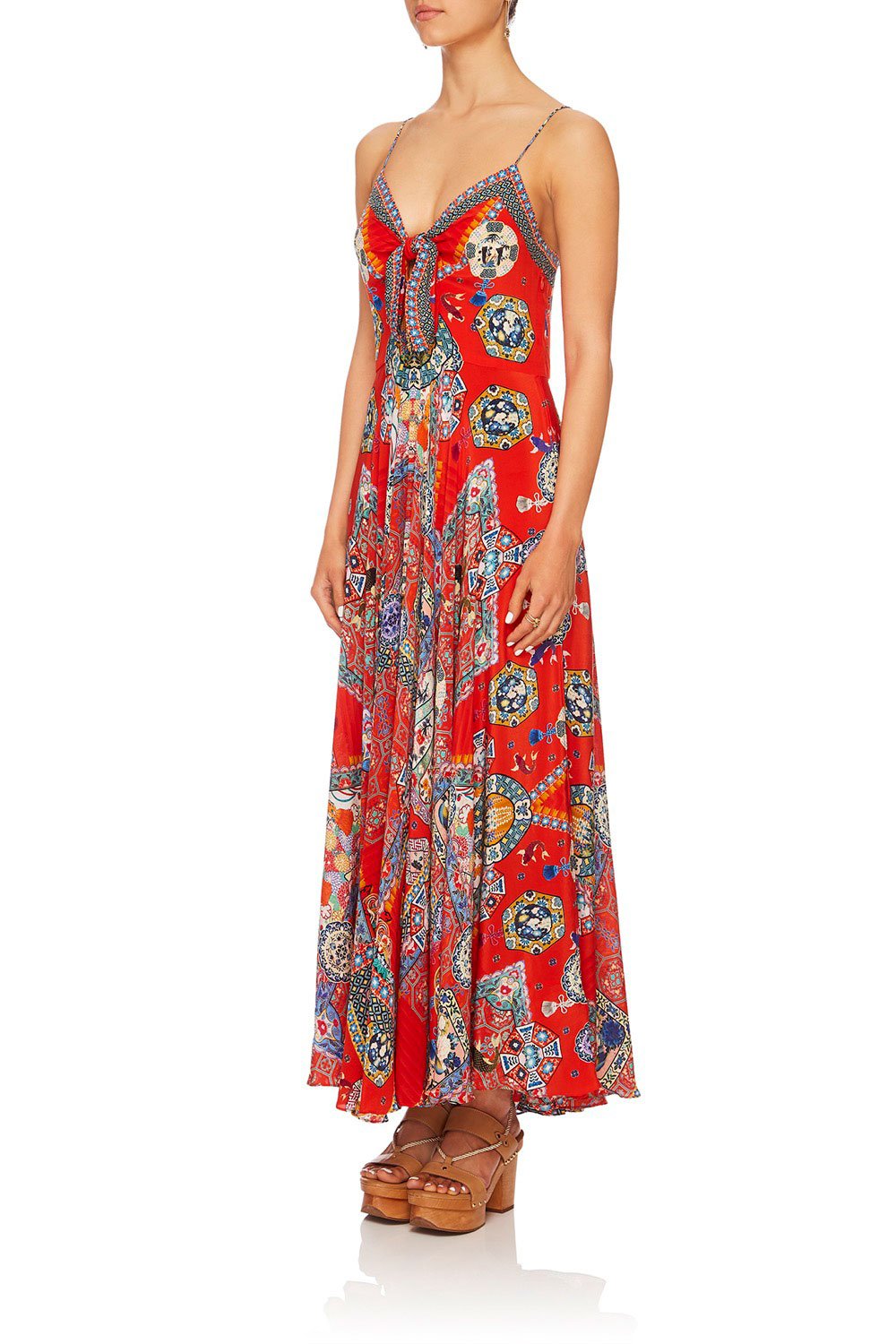 CAMILLA FOUND IN TRANSLATION LONG DRESS W TIE FRONT