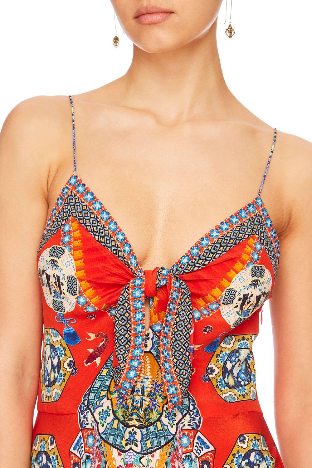 CAMILLA FOUND IN TRANSLATION LONG DRESS W TIE FRONT