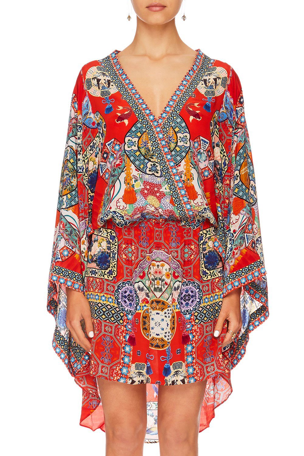 FOUND IN TRANSLATION V-NECK KIMONO DRESS W TIE