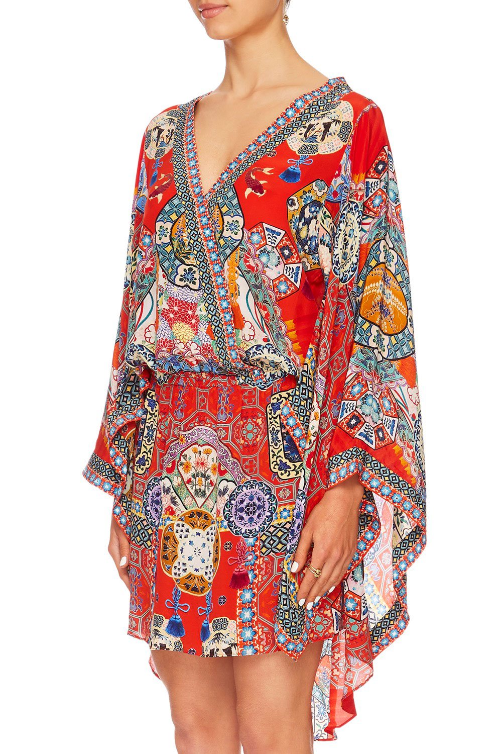 FOUND IN TRANSLATION V-NECK KIMONO DRESS W TIE