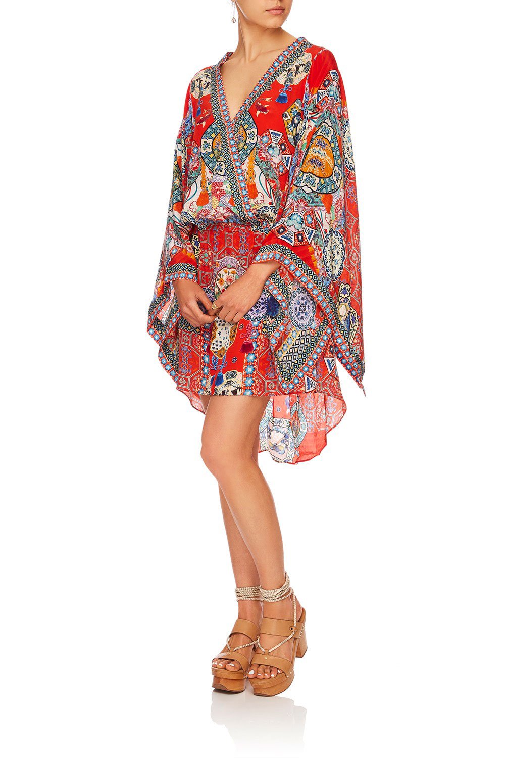 FOUND IN TRANSLATION V-NECK KIMONO DRESS W TIE