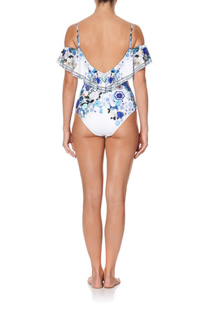 FRILL OVER SHOULDER ONE PIECE WHITE SIDE OF THE MOON