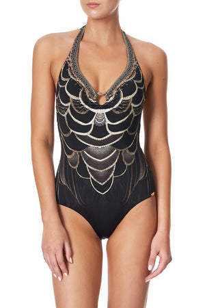 HALTER ONE PIECE WITH TRIM UNDER A FULL MOON