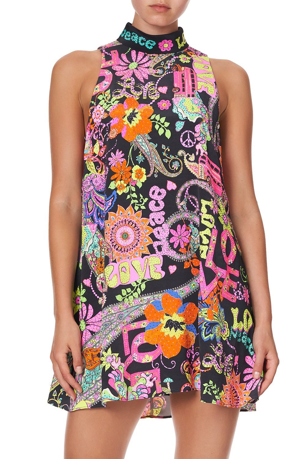 HIGH COLLAR SHIFT DRESS PEACE LOVE AND HAIR