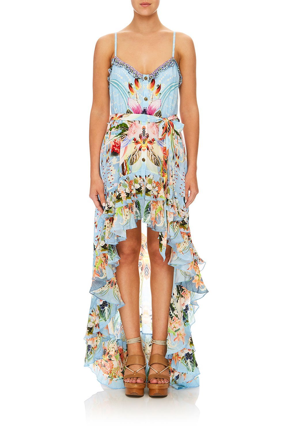 CAMILLA THE STILL ABYSS HIGH LOW BUTTON DOWN DRESS