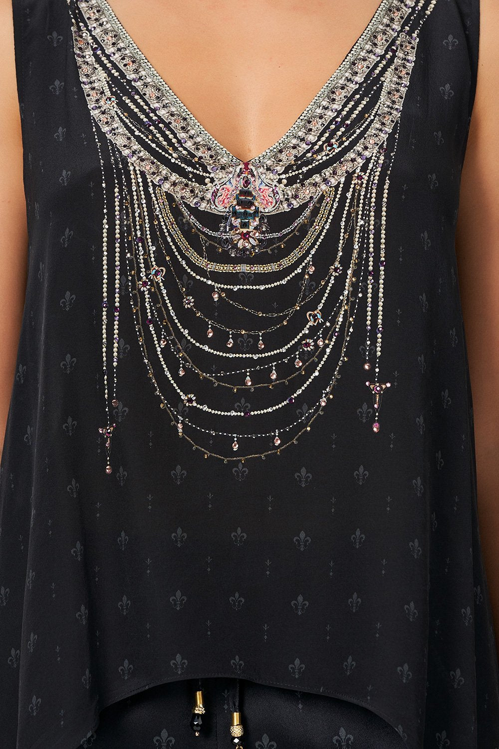 CAMILLA HIGH LOW CROSS BACK TOP BLACK