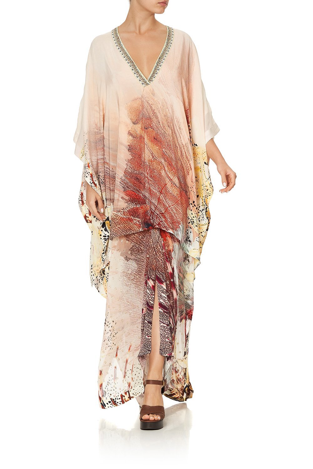 HIGH LOW HEM V NECK KAFTAN COASTAL TREASURE