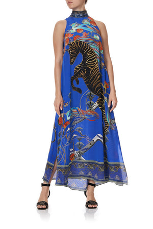 HIGH NECK DRESS WITH BACK NECK TIE TREE OF LIFE