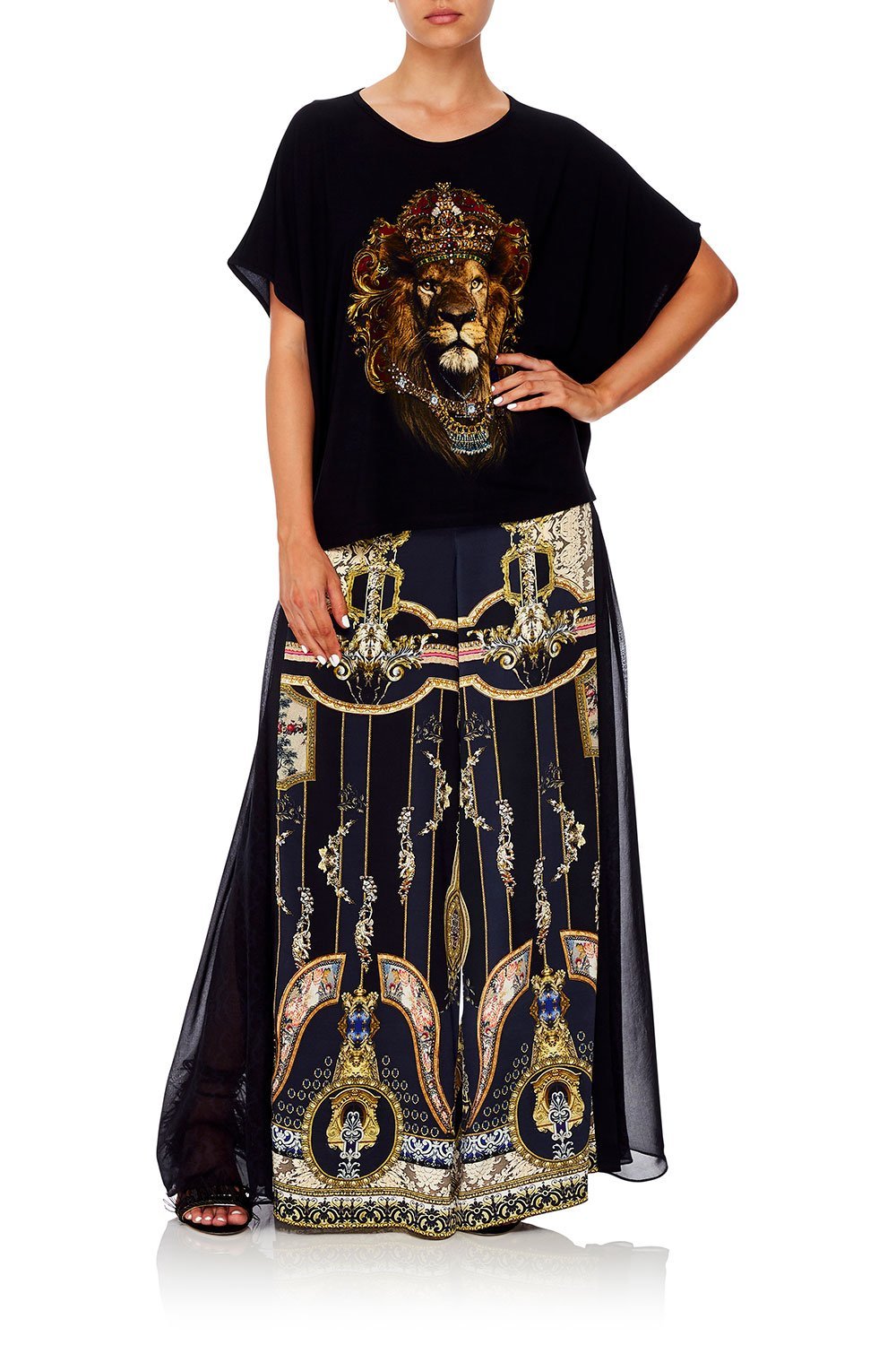 CAMILLA HIGH WAISTED TROUSER WITH GODET MIDNIGHT MEETING