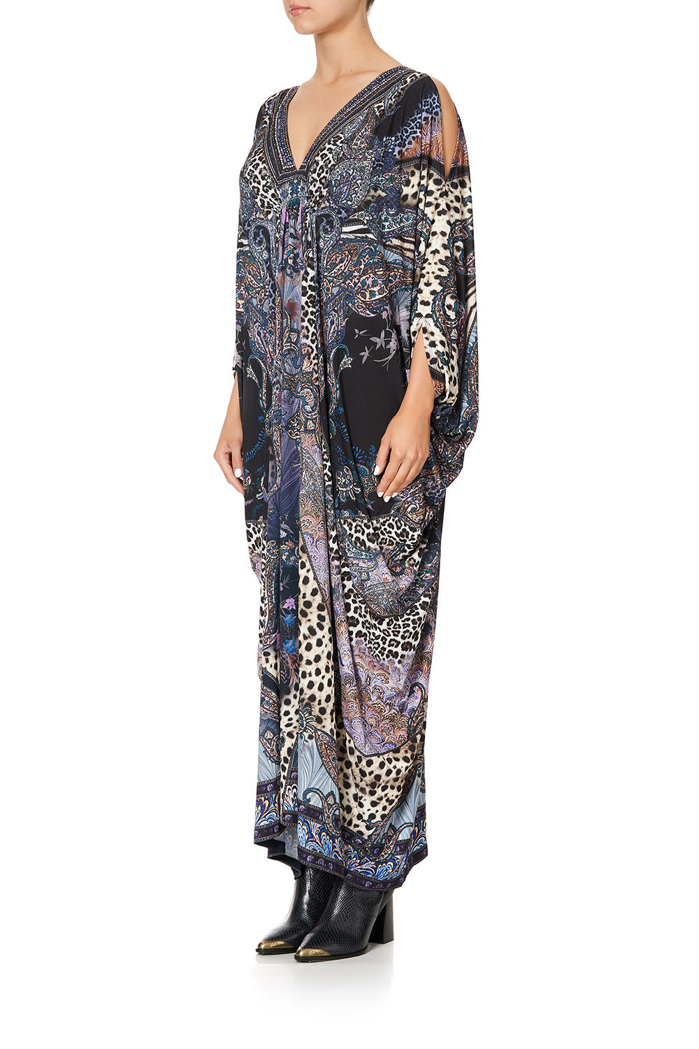 JERSEY SPLIT SLEEVE DRAPED DRESS FESTIVAL EXPRESS