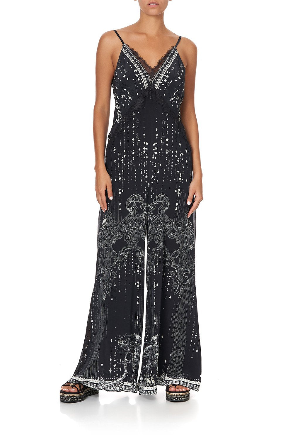 JUMPSUIT WITH SIDE PANELS AND GODET MIDNIGHT PEARL