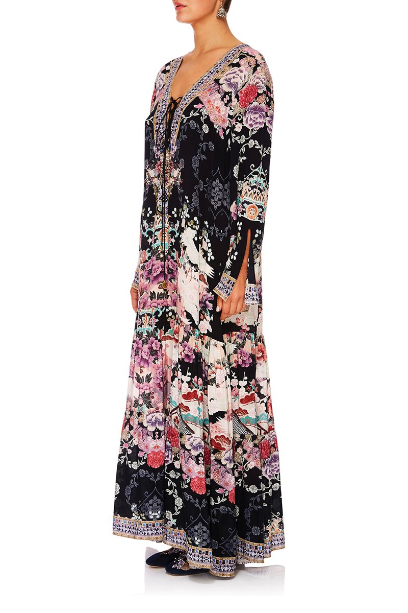 NIGHTS WITH HER LACE UP DRESS W TIERED HEM