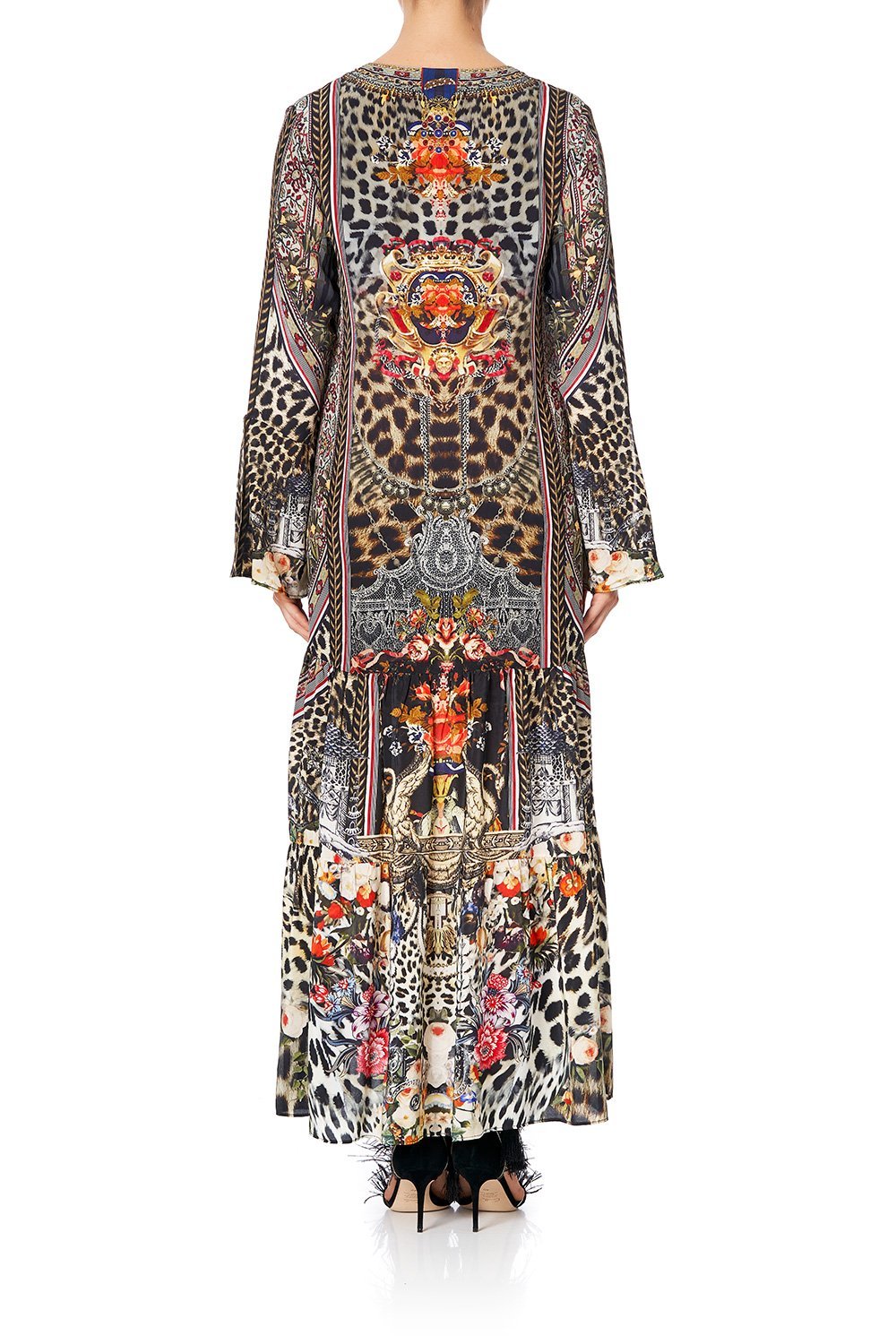 CAMILLA LACE UP DRESS WITH TIERED HEM MARAIS AT MIDNIGHT