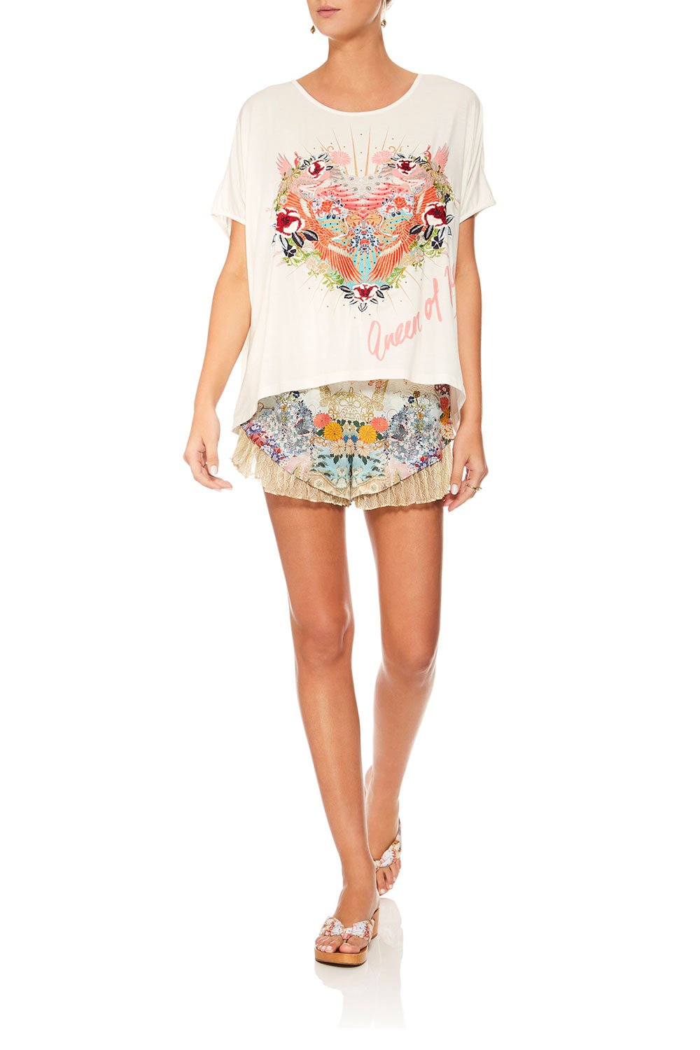 CAMILLA WHITE LOOSE FIT ROUND NECK TEE