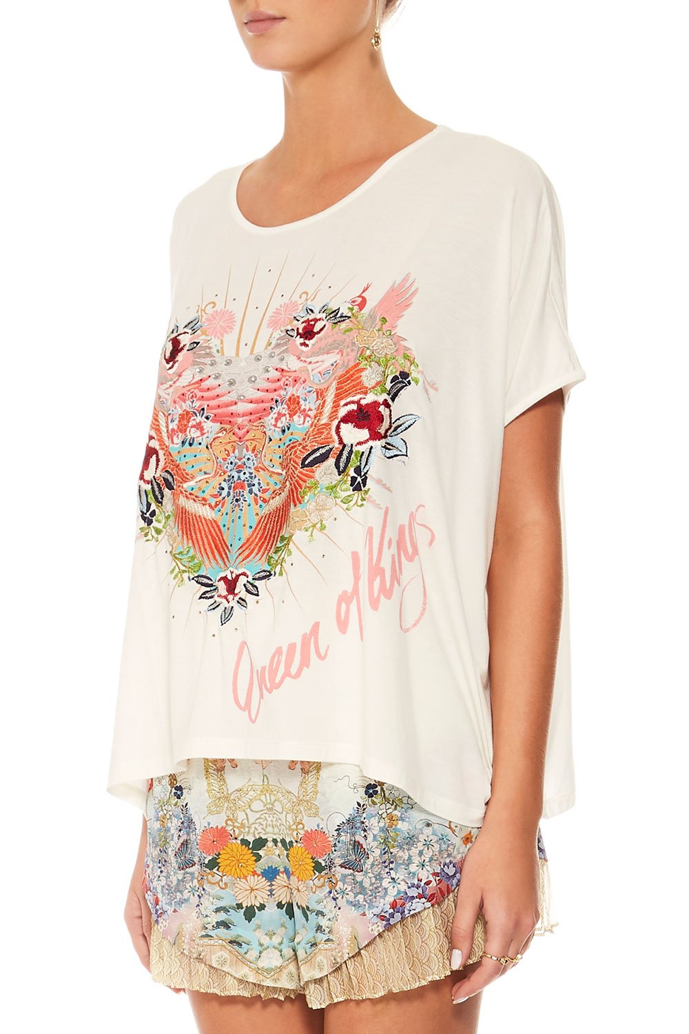 CAMILLA WHITE LOOSE FIT ROUND NECK TEE