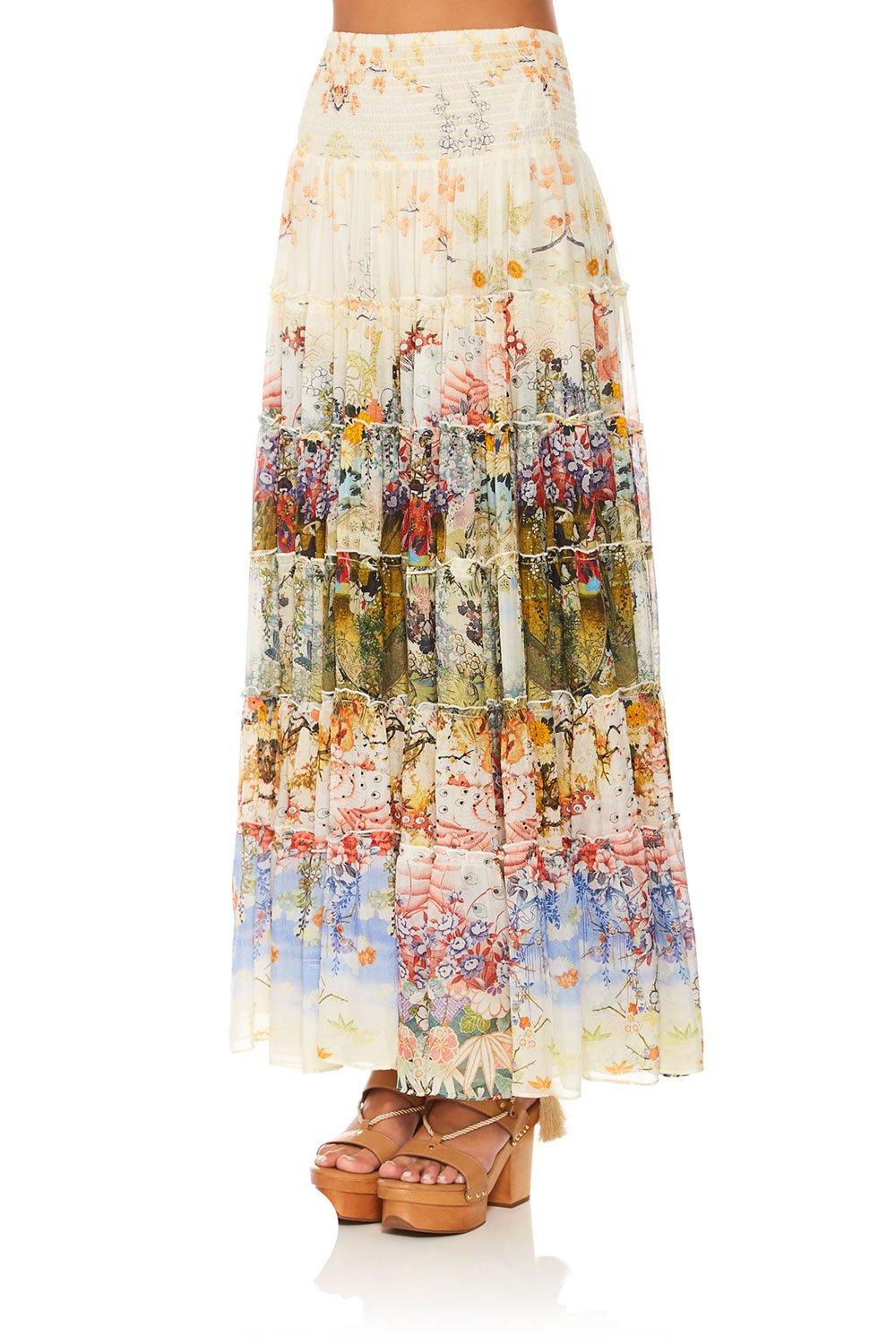 CAMILLA LADY LABYRINTH SHEER TIERED MAXI SKIRT